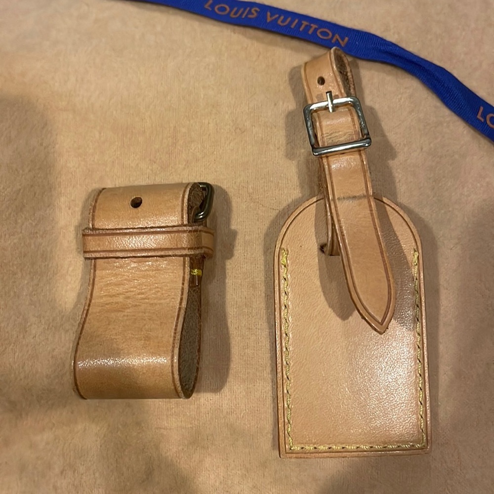 Authentic Louis Vuitton Natural Vachetta Luggage Tag and Poignet Set - Small